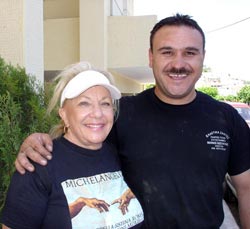 Sheila and Kostas, outside the Town Hall, before driving to meet the "family" 