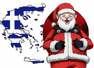 santa claus and map of greece