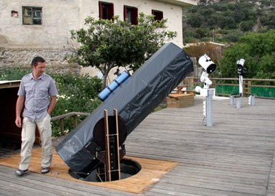 three telescopes in the observatory in Agios Stefanos in Crete