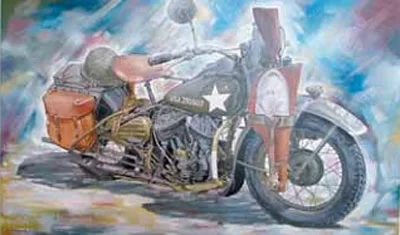 painting of a Harley Davidson, US Army Forces, model of 1932