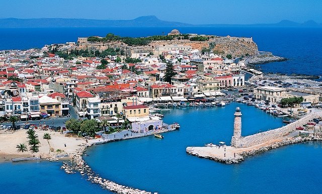 aerial photo of rethymnon harbour